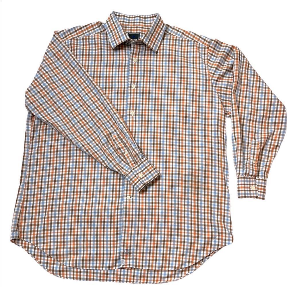 Gently Used L/S David Donahue Casual Plaid Dress Shirt Size 17.5”/34-35